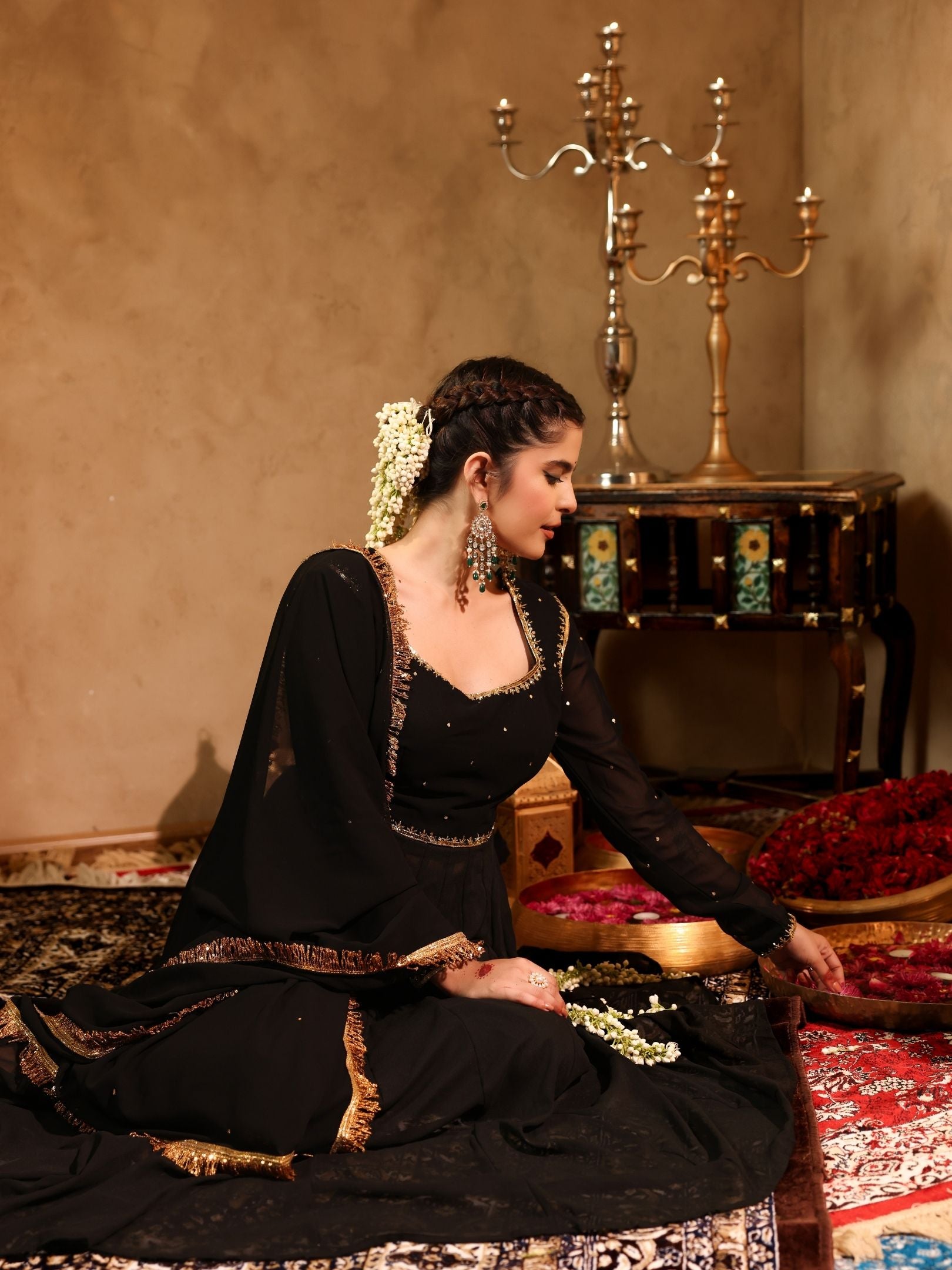 Shahzaadi Black Hand Embroidered  Anarkali Suit Set