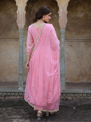 Gulabi Mul Chanderi Gota Work Anarkali Set