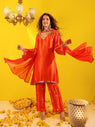 Shringar Orange Gaji Satin Silk Mirror Work Suit Set