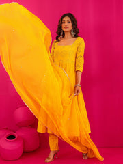 Kayrah Yellow Cotton Anarkali Suit Set