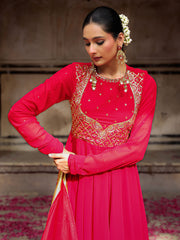 Red Aari Heavy Hand Embroidered Anarkali Suit Set