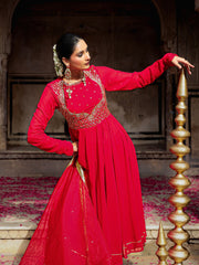 Red Aari Heavy Hand Embroidered Anarkali Suit Set