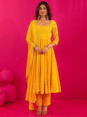 Kayrah Yellow Cotton Anarkali Suit Set