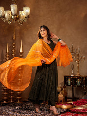 Chinon Green Sequin Work Anarkali Set