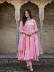 Gulabi Mul Chanderi Gota Work Anarkali Set