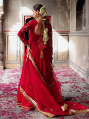 Red Gota Hand Embroidered Anarkali Suit Set with Dupatta