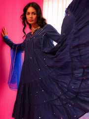 Saher Blue Pure Cotton Hand Sequin Work Anarkali Suit Set