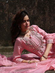 Gulabi Mul Chanderi Gota Work Anarkali Set