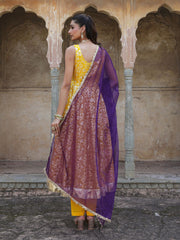 Gulmohar Yellow Dola Silk Jacquard Anarkali Suit Set