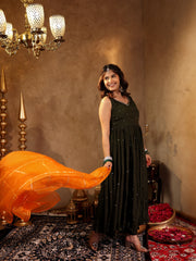 Chinon Green Sequin Work Anarkali Set