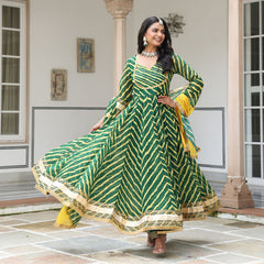 Heena Green Lehriya Anrakali Suit Set