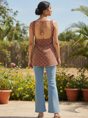 Rust Red Pure Cotton Hand Block Kurti