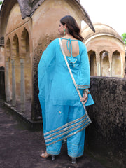 Parinda Blue Mul Chanderi Hand Embroidered Farsi Set