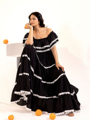 Black Off-Shoulder Cotton Maxi Dress
