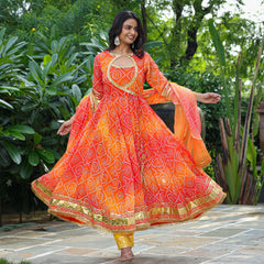 Prisha Orange Ombre Bandhani Anrkali Suit Set