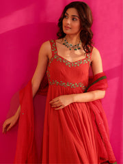 Shanaya Red Embroidery Anarkali Suit Set