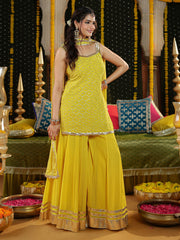 Yellow Georgette Embroidered Sharara Suit Set