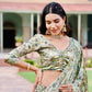 Jagriti Green Printed Satin Silk Draped Saree with blouse