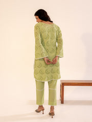 Sage Green Hakoba Kurta Set with Cutwork Embroidery