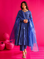 Saher Blue Pure Cotton Hand Sequin Work Anarkali Suit Set