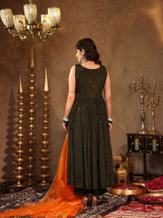 Chinon Green Sequin Work Anarkali Set