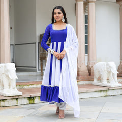 Niharika Blue and White Georgette Anarkali suit Set