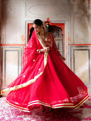 Red Gota Hand Embroidered Anarkali Suit Set with Dupatta