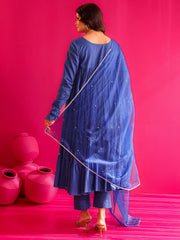 Saher Blue Pure Cotton Hand Sequin Work Anarkali Suit Set