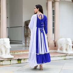 Niharika Blue and White Georgette Anarkali suit Set