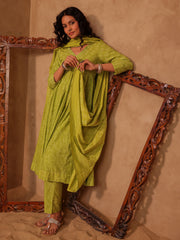 Green Jaal Vine Hand Block Cotton Anarkali Kurta Set