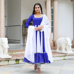 Niharika Blue and White Georgette Anarkali suit Set