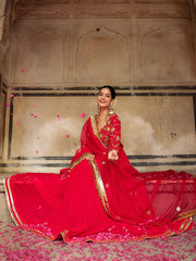 Red Gota Hand Embroidered Anarkali Suit Set with Dupatta