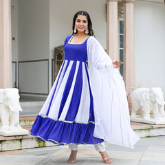 Niharika Blue and White Georgette Anarkali suit Set