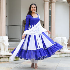 Niharika Blue and White Georgette Anarkali suit Set