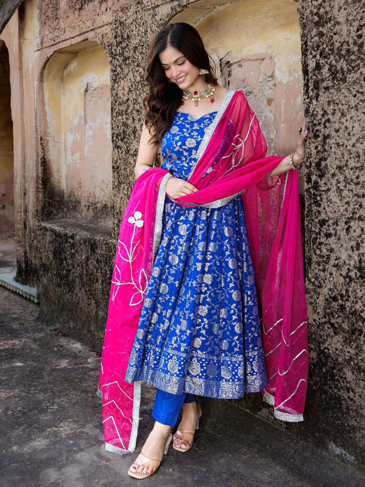 Raahi Blue Dola Silk Jacquard Anarkali Set
