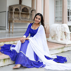 Niharika Blue and White Georgette Anarkali suit Set