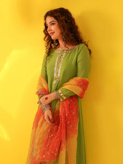 Green Cotton Gota Work Anarkali Suit Set