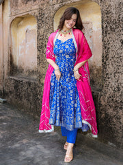Raahi Blue Dola Silk Jacquard Anarkali Set