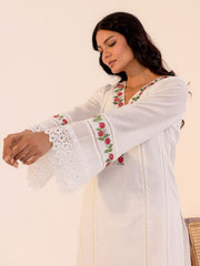 White Cotton Kurta Set with Floral Embroidery