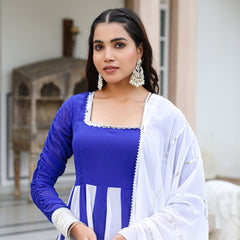 Niharika Blue and White Georgette Anarkali suit Set