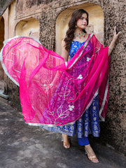 Raahi Blue Dola Silk Jacquard Anarkali Set