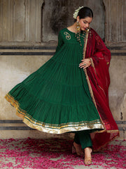 Green Chanderi Gota Work Anarkali Suit Set