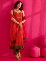 Shanaya Red Embroidery Anarkali Suit Set