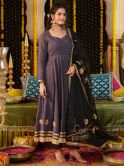 Gray Gota Work Anarkali Suit Set