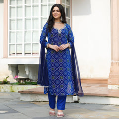 Blue Bandhani Hand Embroidered Suit Set