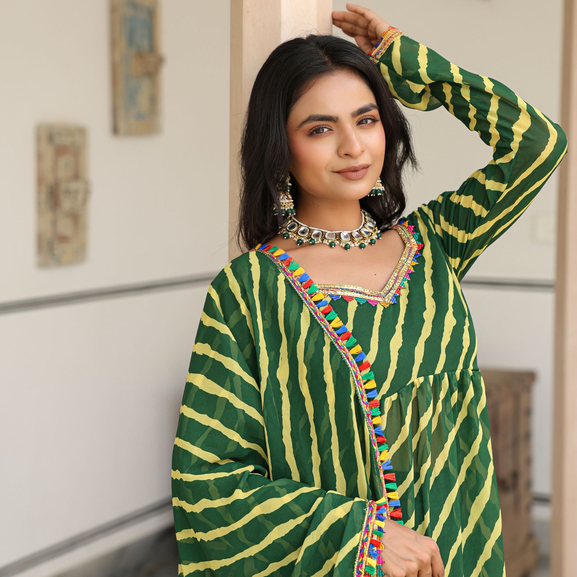 Asheera Green Lehriya Naira Cut Suit Set 2XL Asheera Green Lehriya Naira Cut Suit Set 2XL