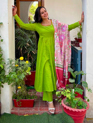 Asheera Green Mul Cotton Anarkali Suit Set