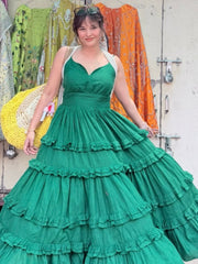 Emerald Green Tiered Ruffle Maxi Dress