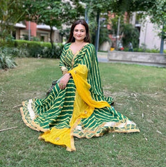 Heena Green Lehriya Anrakali Suit Set