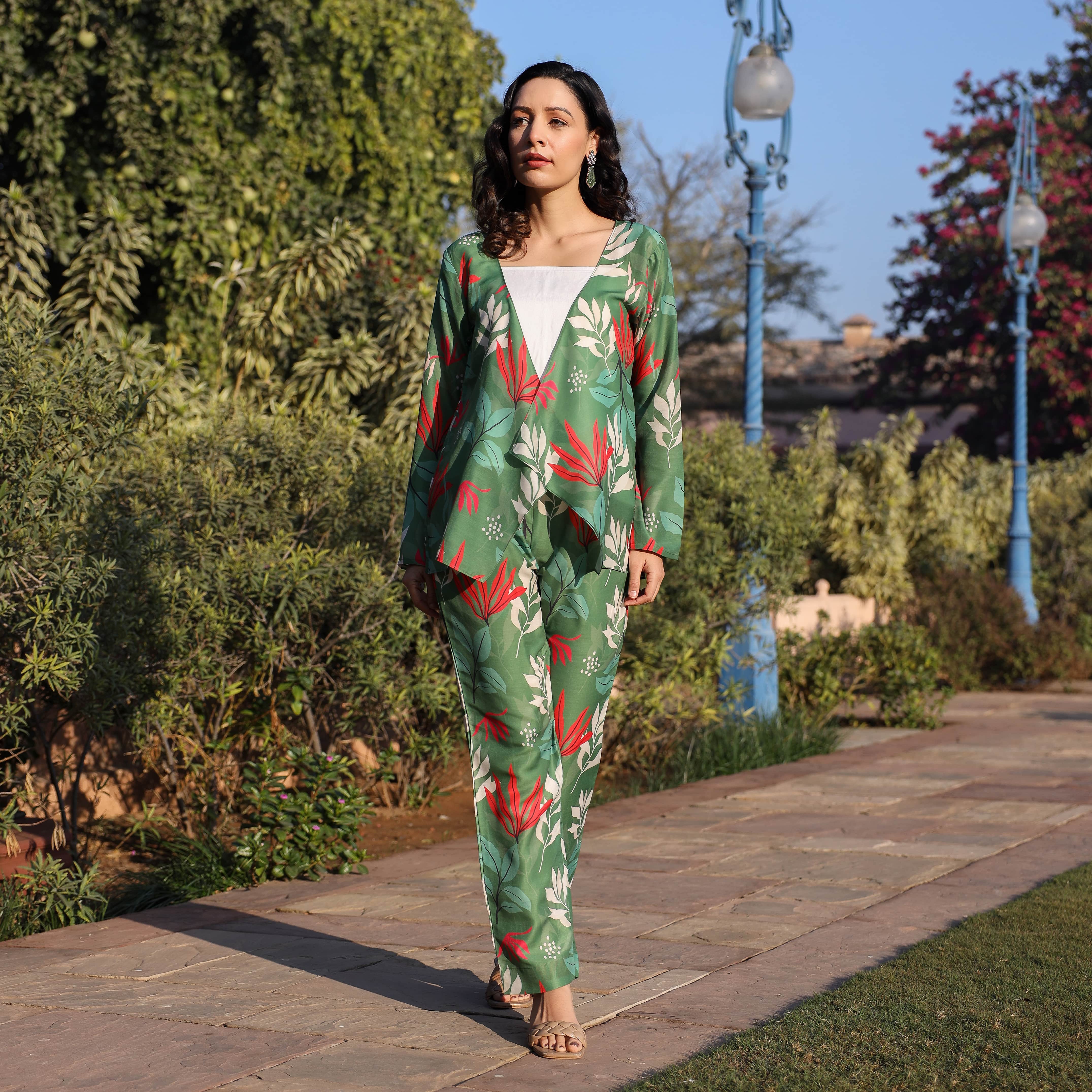 Asheera Cozy Green Printed Co Ord Set